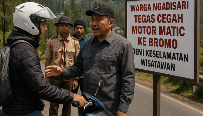 Cegah Kecelakaan, Warga Sukapura Bangun Pos Penyekatan Motor Matic ke Bromo