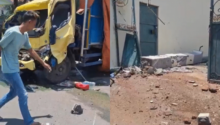CCTV Rekam Detik-Detik Truk Tabrak Pagar di Maron Kidul Probolinggo
