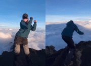 Viral! Pendaki Hampir Terjatuh Saat Joget di Puncak Rinjani, BTNGR: Bahayakan Diri