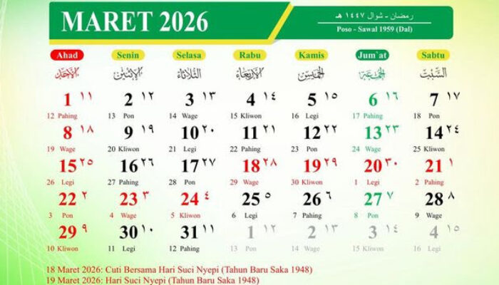 Catat! Maret 2026 Punya 3 Libur Nasional dan 4 Cuti Bersama
