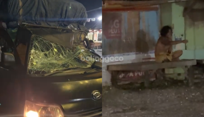 Terhalang ODGJ di Tengah Jalan, Pick Up Tabrak Truk yang Rem Mendadak di Jalan Dringu